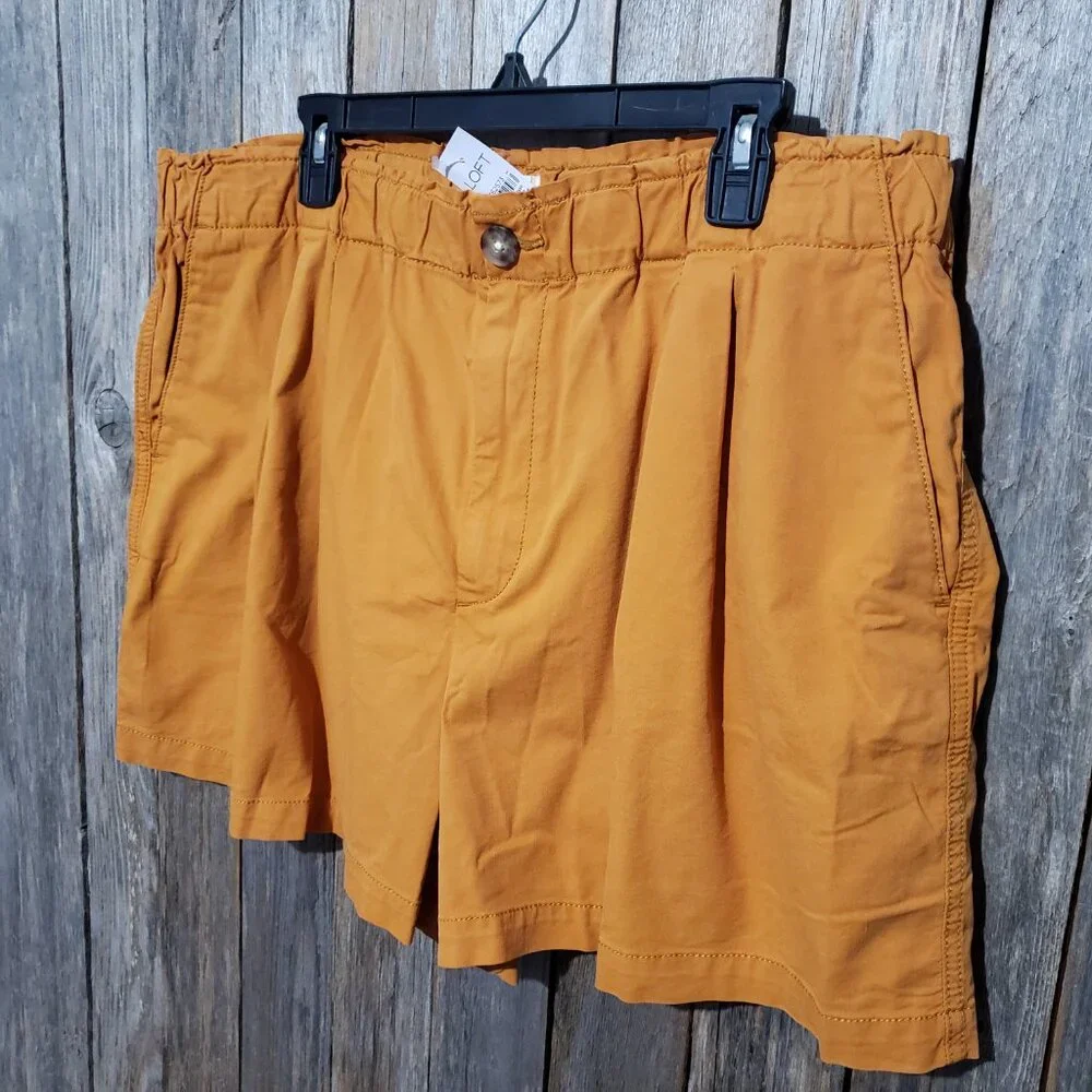 NEW Loft XL Orange Pull On Shorts Elastic Waist Pockets‎ Pleated Casual Earthy